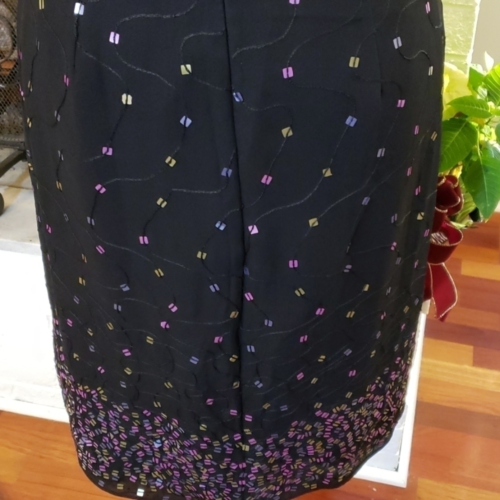 Kay Unger Pheobe Silk Sequin Black Dress V Neck Sleeveless 8 - Picture 7 of 10